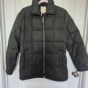 J. Jill Charcoal Gray Wool Blend Quilted Down Puffer Coat Size Small